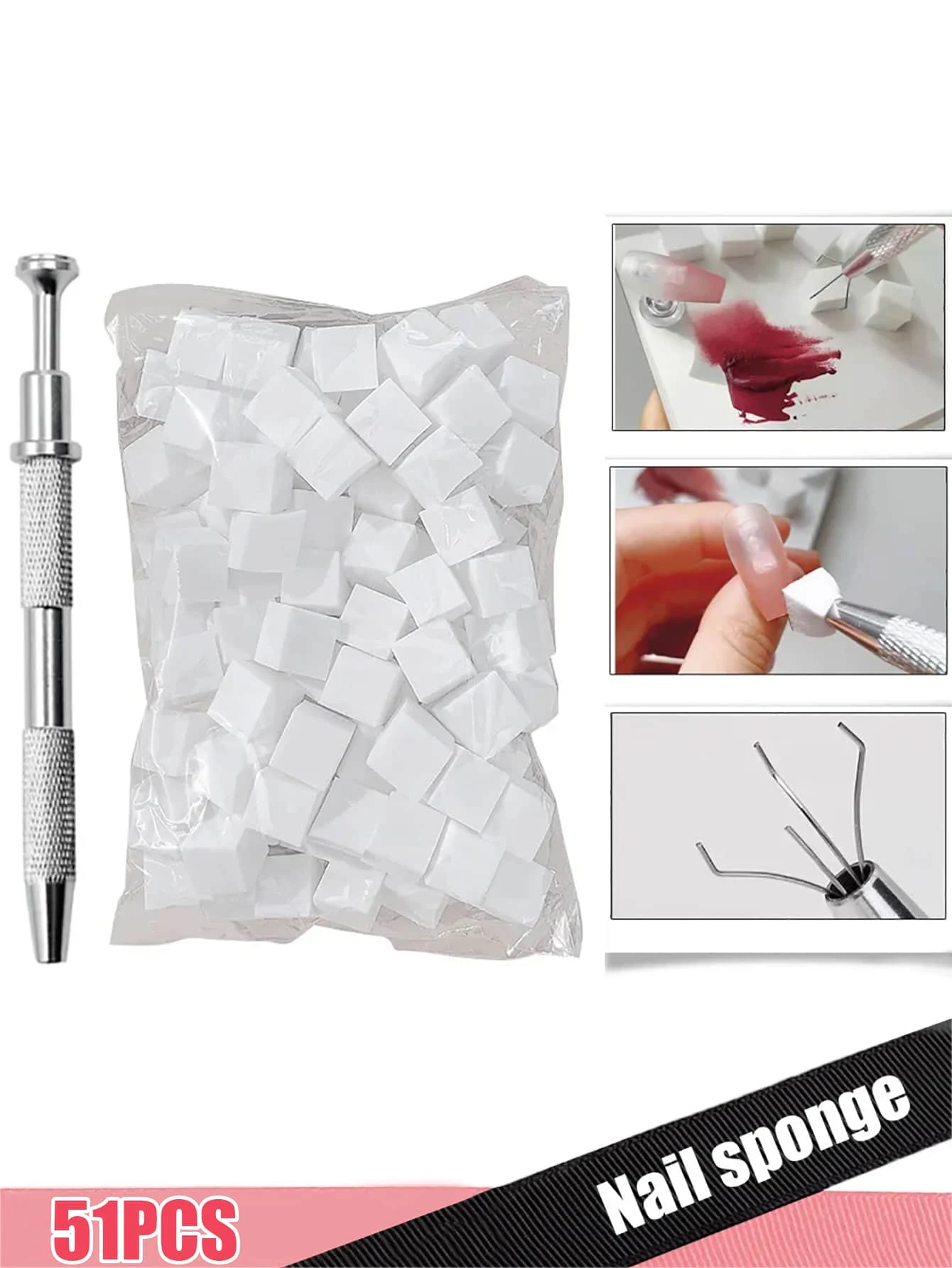 A Set Of 50 Sponge Small Square Nail Patches With Sponge Clip Nail Shop Special Anti Slip Halo Dye Powder Blusher Gradient Tool