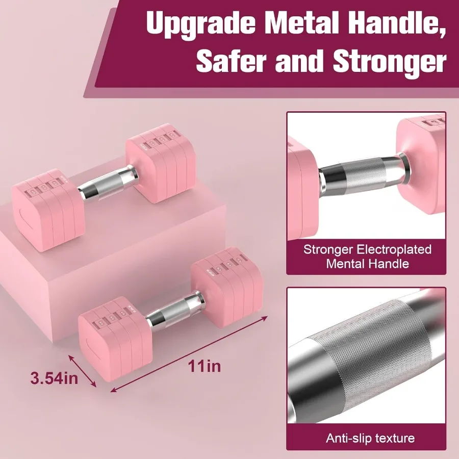 22LBS Adjustable Dumbbells Set, Adjustable Weight Dumbbells with 4 Levels 4.4lb, 6.6lb, 8.8lb, 11lb, Hand Weights Sets for Women