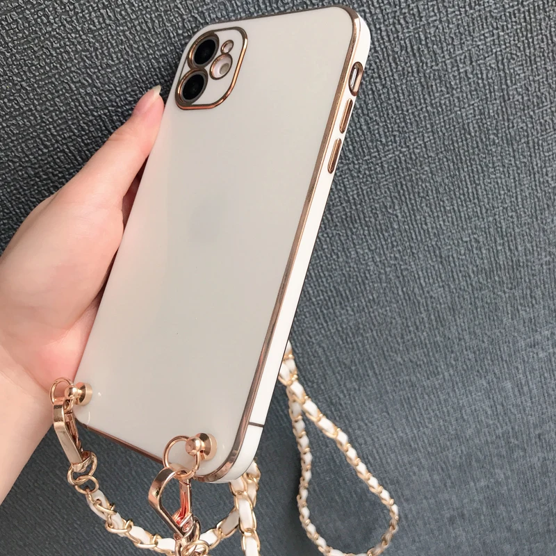 Luxury Plating Leather Crossbody Lanyard Necklace Cord Strap Chain Case For Samsung Galaxy A14 A24 4G A34 A54 5G A04 A04E Cover