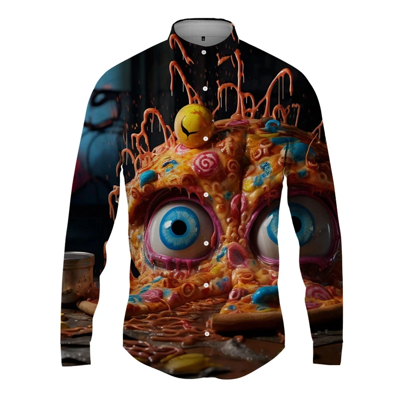 thumbnail image 1 of Camisas de manga larga con estampado 3D de pizza para hombre, camisas de hip-hop de calle de primavera y otoño, blusas góticas casuales de moda para hombre Y2k, 1 of 5