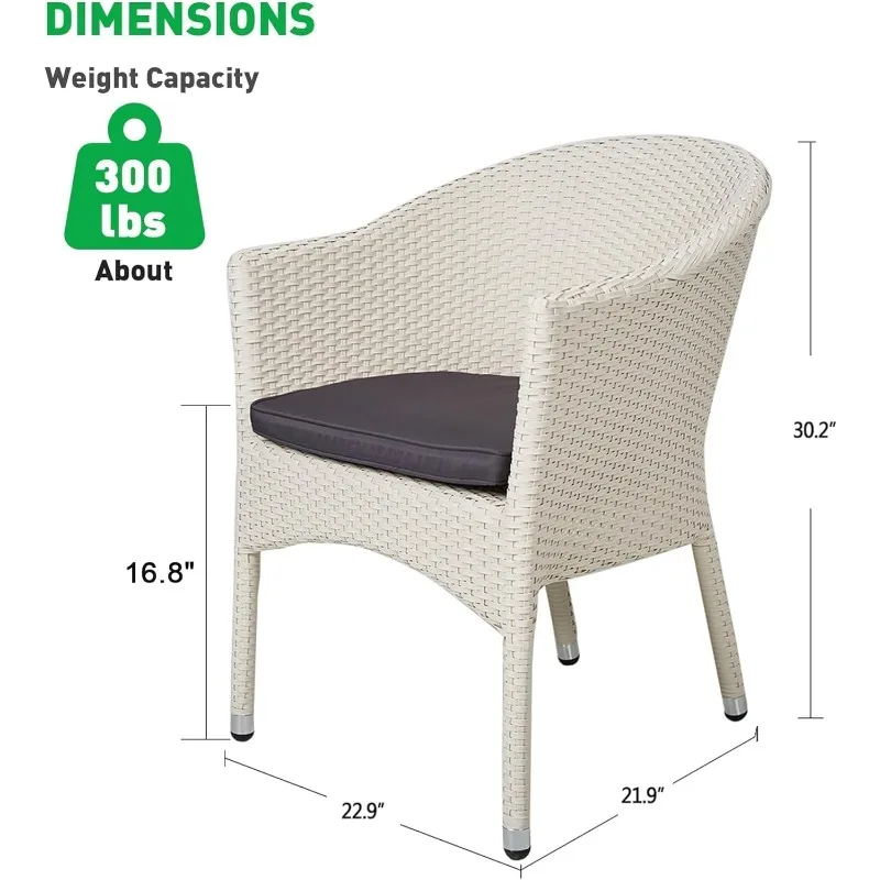 Outdoor Dining Rattan Chairs,White Wicker Chair with Soft Cushion,1 PC Rattan Weave Wicker Fallow Armchair 3