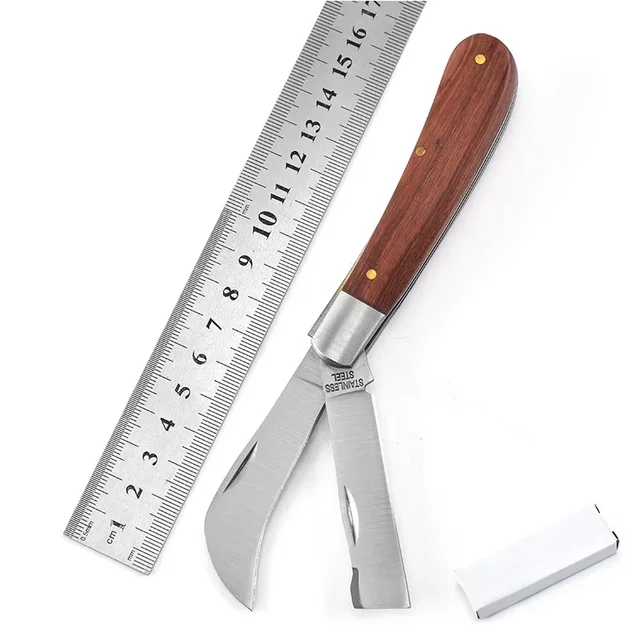 Professional Folding Grafting Knife Plant Grafting Pruning Tools Garden Fruit Tree Cutter Stainless Steel Wooden Handle Knife 4