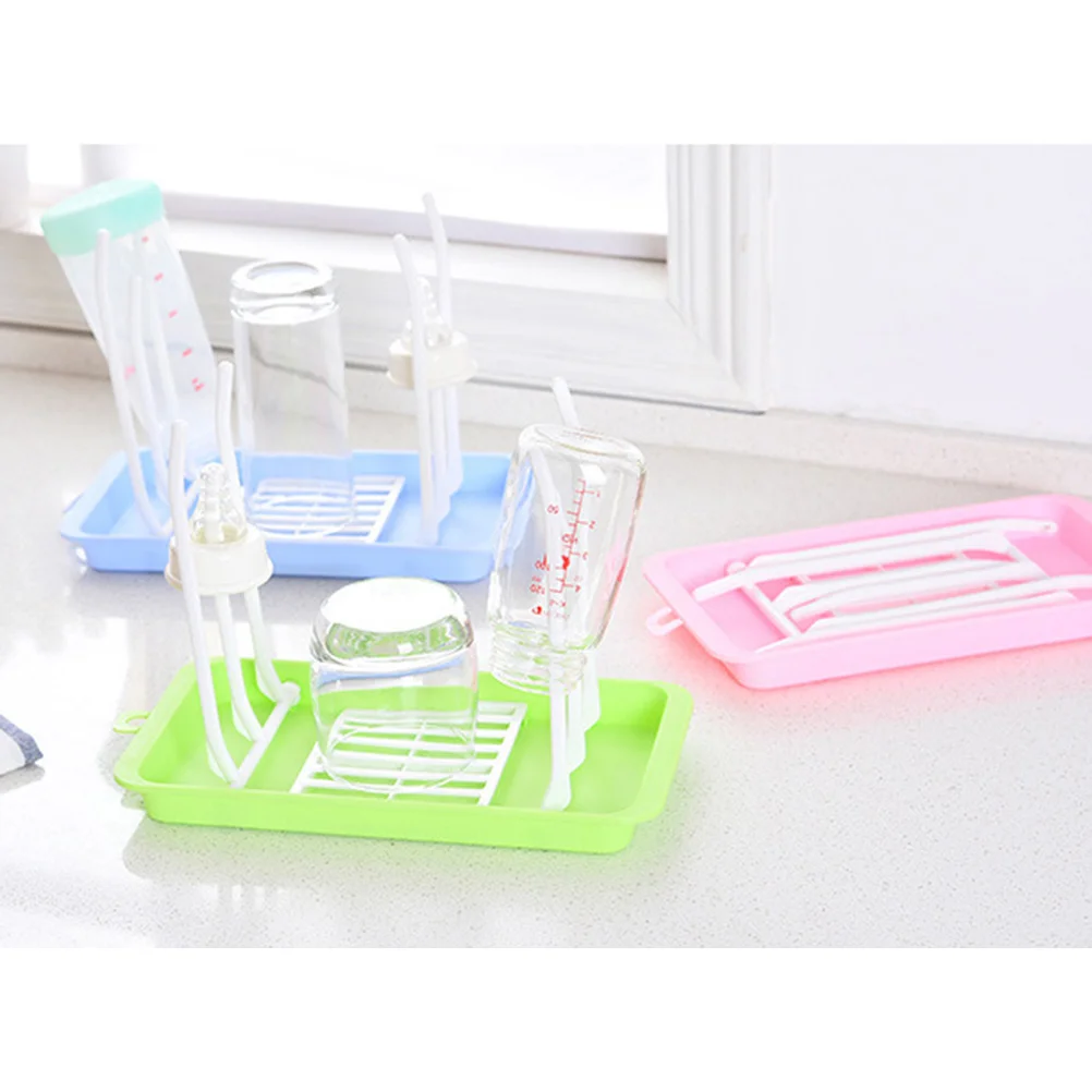 Baby Bottle Drying Rack Foldable PP Material Nipples Cups Countertop Holder Light Green Space Saving Vertical