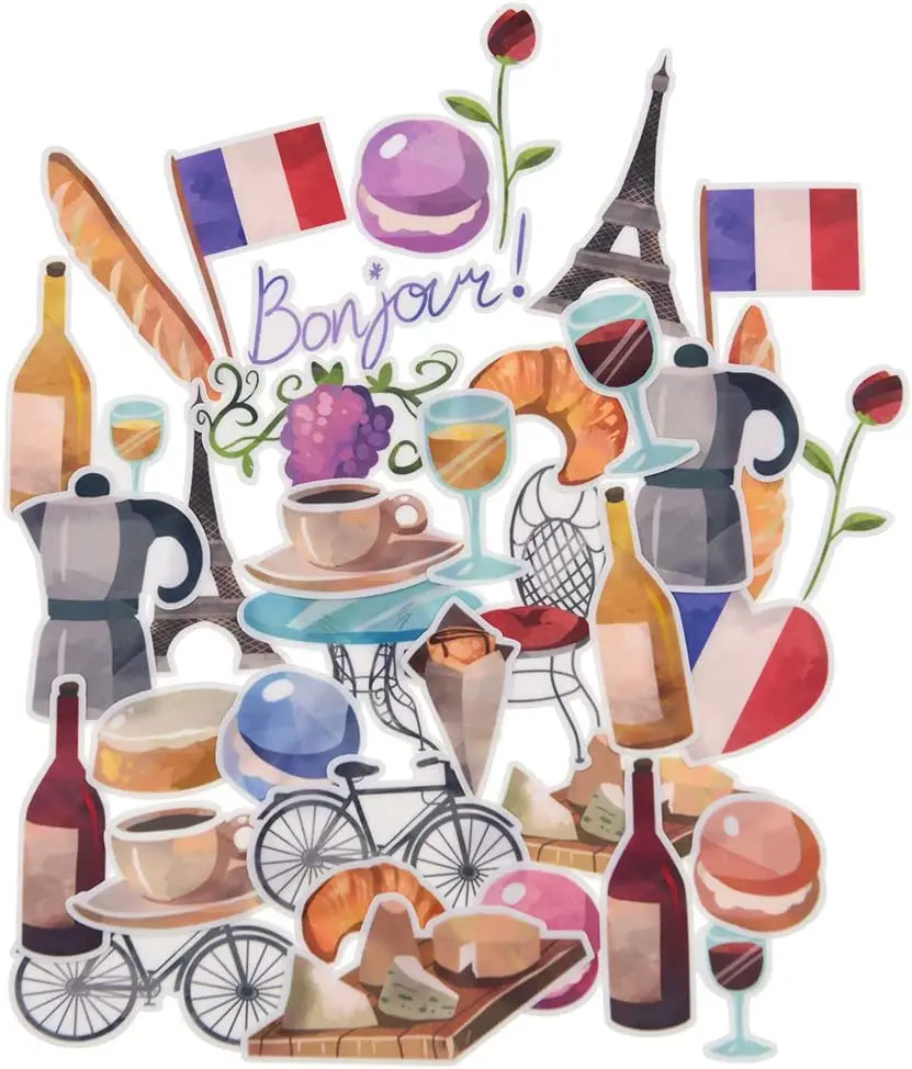 36PCS Kawaii Paris Travel Food Stickers for Journal, Scrapbook, Cute Decals for Planner, Laptop, Art Supplies,Birthday Gift