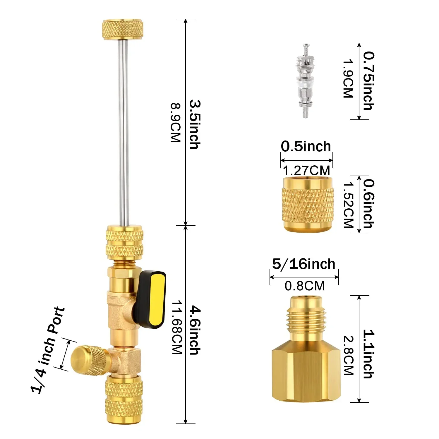 Valve Core Remover Installer Tool Kit Dual Size 1/4 & 5/16 Port for HVAC System Repair