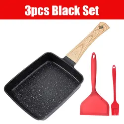 Nonstick Japanese Omelette Pan with Detachable Handle (3pcs Black Set)