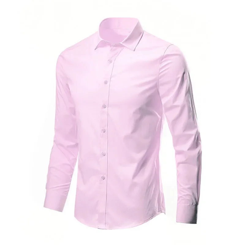 Men Casual Dress Shirts Long-sleeved Collared Button Tops Plus Size S-5XL