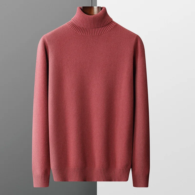 Men's Sweater Autumn and Winter New Cashmere Sweater 100% Pure Wool Knitting Sweater Fashion High Lapel Pullover Top