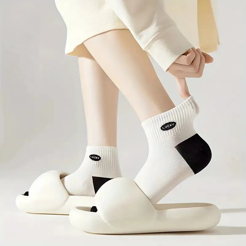 Sports Socks 5 Pairs Star & Striped Socks College Style Short Socks Women's Stockings & Hosiery