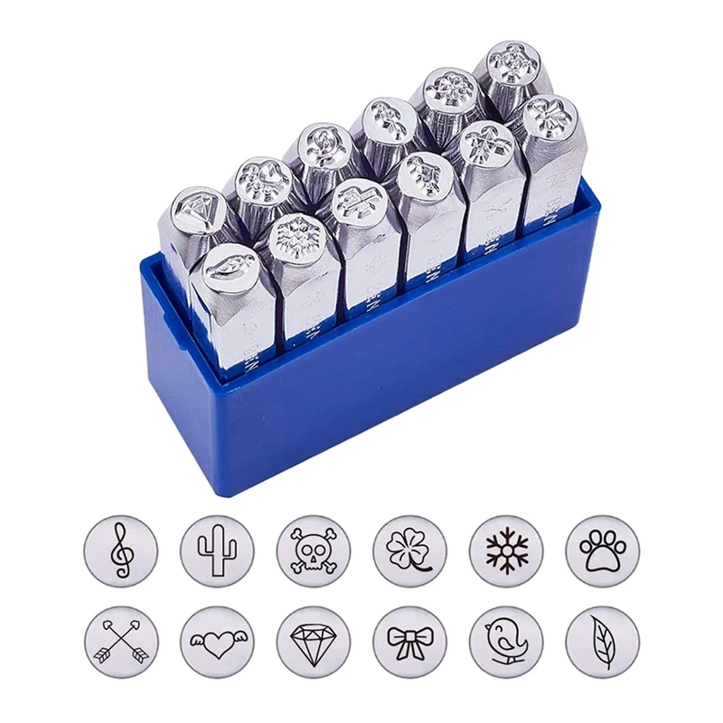 AB02 6Mm Metal Stamp Punch Tool Aluminium Leather Symbol Punching Stamps Tools Craft For Stamping 12 Patterns