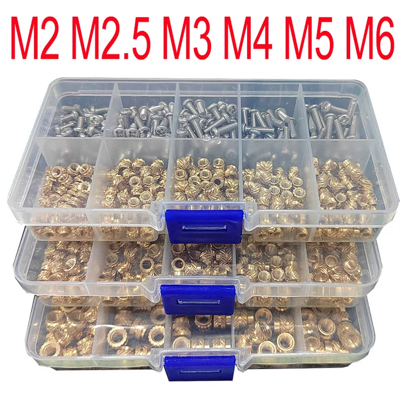 Brass Insert Nut and Screw Set M2 M2.5 M3 M4 M5 M6 Hot Knurled Heat