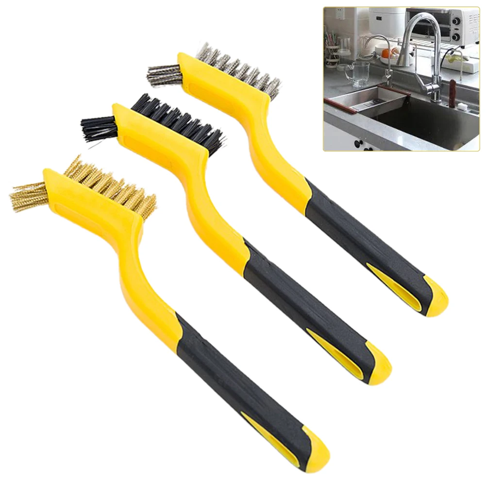3pcs 7Inch Wire Brush Steel Brass Nylon Brush Cleaning Polishing Detail Metal Rust Scrubbing Polishing Burring Hand Tools