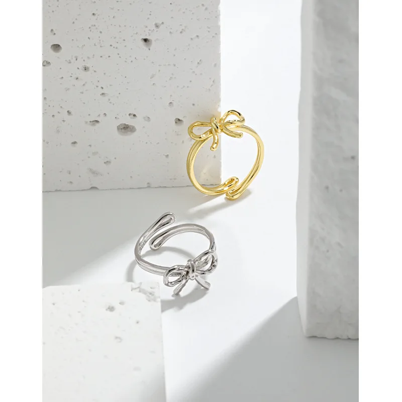 

Кольца чозон из серебра 100% пробы с простым бантом и золотым покрытием