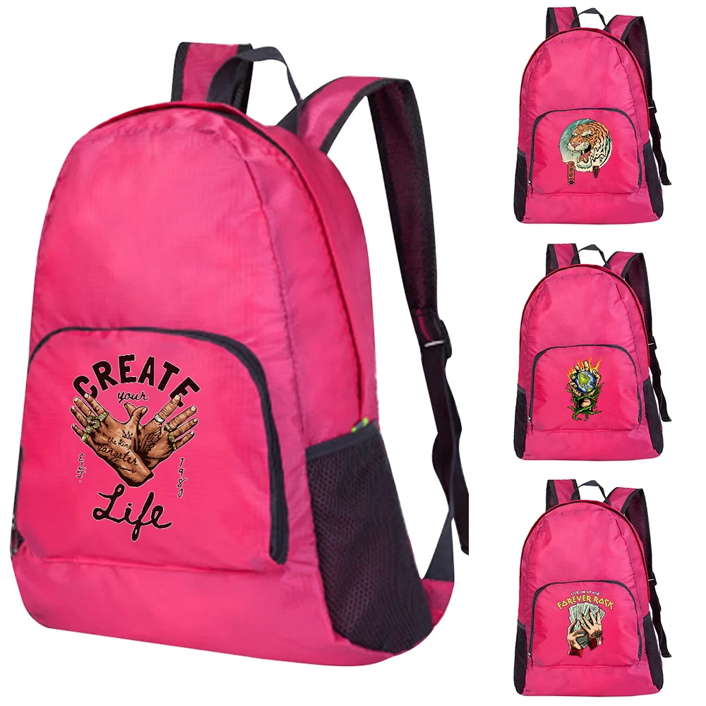 

Folding Backpack Outdoor Ultralight Portable Riding Backpack Sports Mountaineering Hand Print New Travel Camping Hiking Backpack