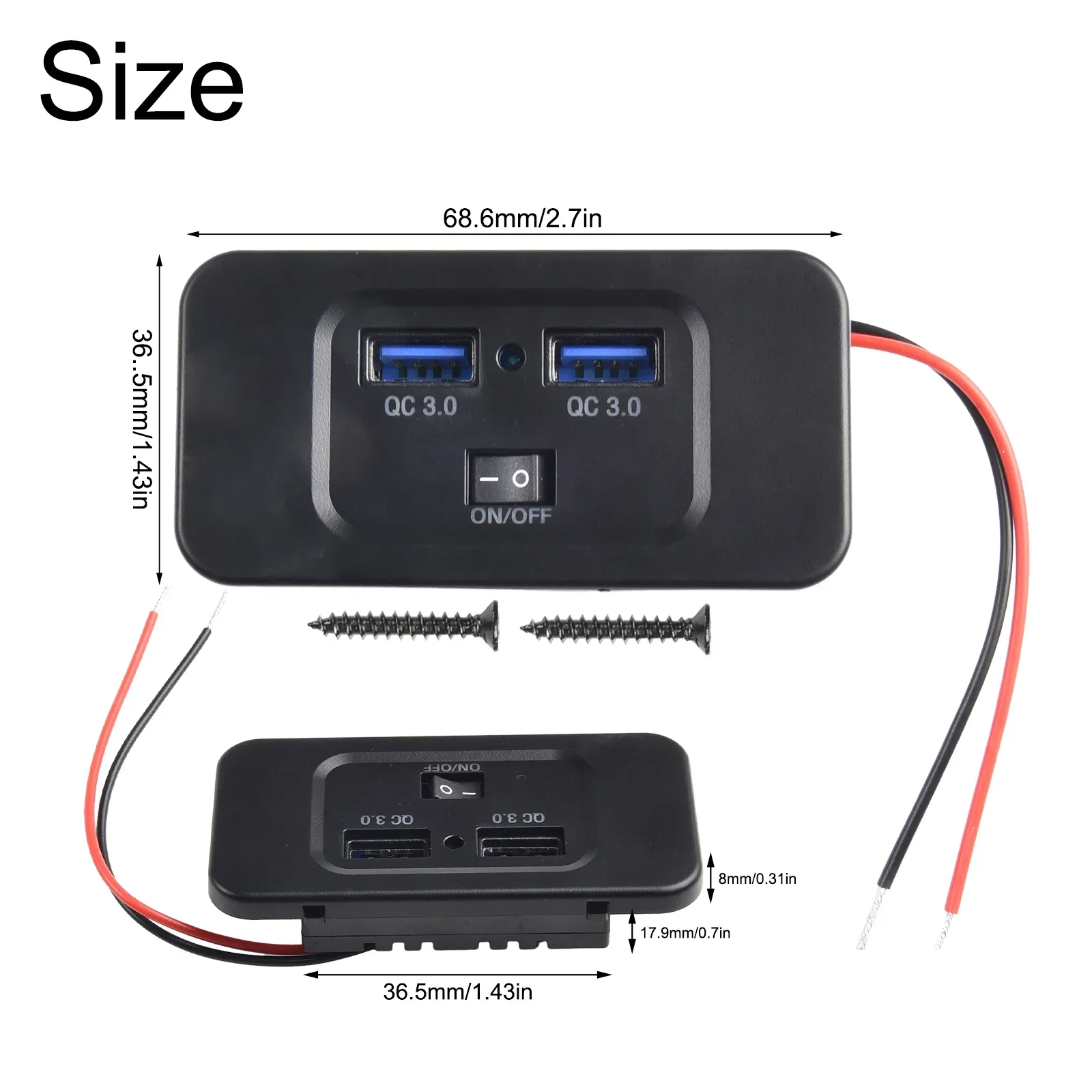 12V-24V QC 3.0 Dual USB Car Fast Charger Socket Power Outlet Panel Mount Perforated RVs Mobile Phones USB Charger Sockets