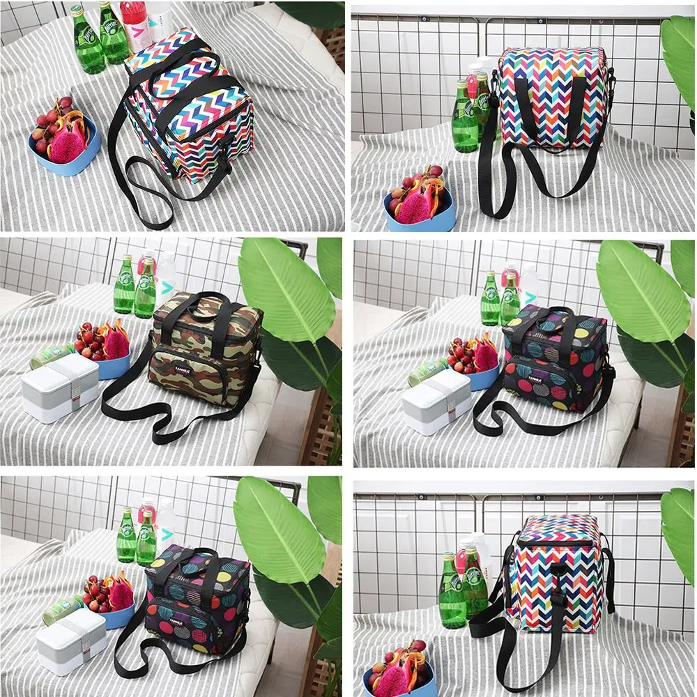 Portable Fashion Adjustable Strap Thermal Double Layer Storage Box Shoulder Bags Insulated Cooler Bags Picnic Bag Lunch Bag