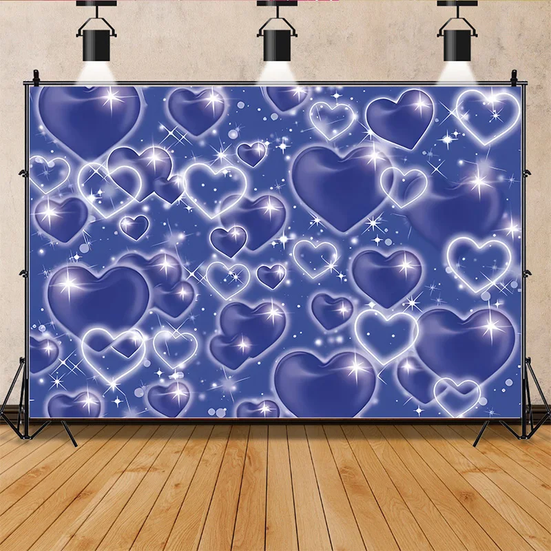 

SHENGYONGBAO Valentine's Day Wedding Photography Backdrops Props Lover Rose Flower Wall Blue Heart Party Easter Background AL-03