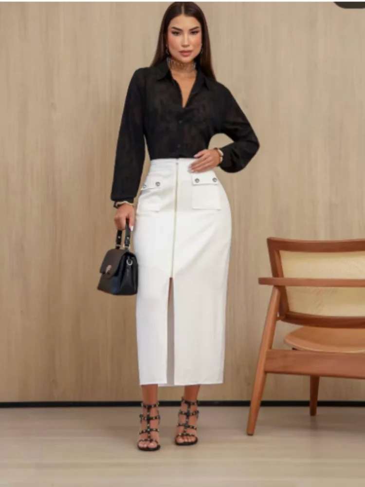 חצאית פתח לנשים, מקום עבודה לקיץ, פגישת עסקים, מסיבת יוקרה קלה, חצאית עטורה באורך בינוני