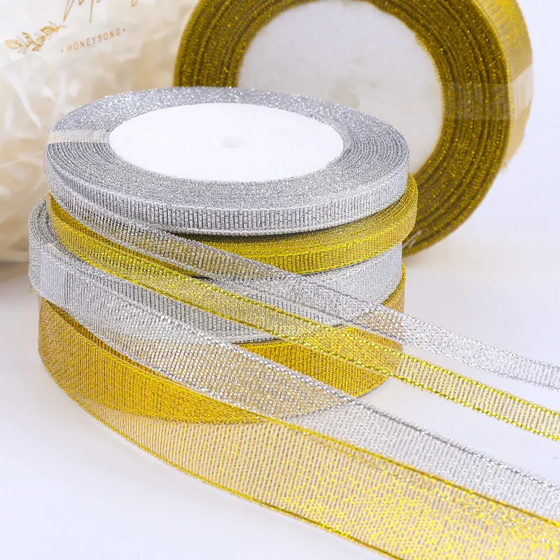 Gold Silver Glitter Ribbon - 25 Yards for DIY Crafts, Gift Wrapping, and Decoration