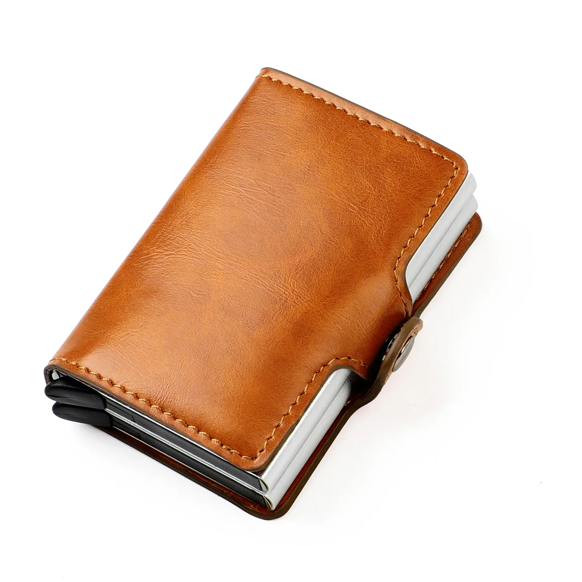 New Men Rfid Anti-theft Card Holders Women Genuine Leather Wallets Large Capacity Business Card Case Portable Double Layer Purse 2