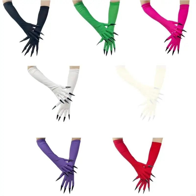 Guantes De Halloween Con Uñas Largas De 11.5 Cm, Negros Y Elásticos, Para Disfraces De Vampiro, Cosplay Y Carnaval