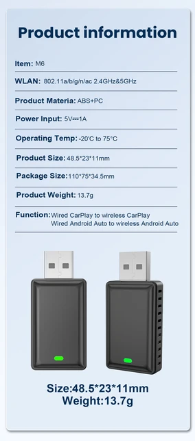 Adattatore Wireless CarPlay E Android Auto 2in1 - WiFi 5GHz, Plug & Play, Compatibile 2015-2024 - Foto 6