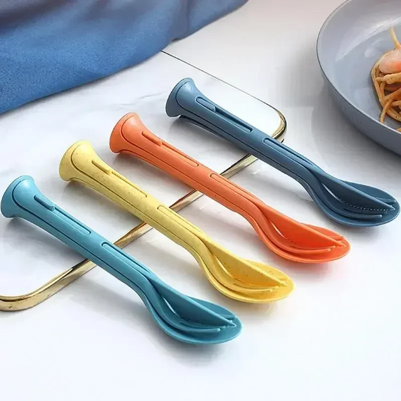 Wheat Straw 3 in1 Portable Cutter Fork and Spoon Family Plastic Spoon and Fork Wheat Western Food Dinnerware Set Kitchen Items