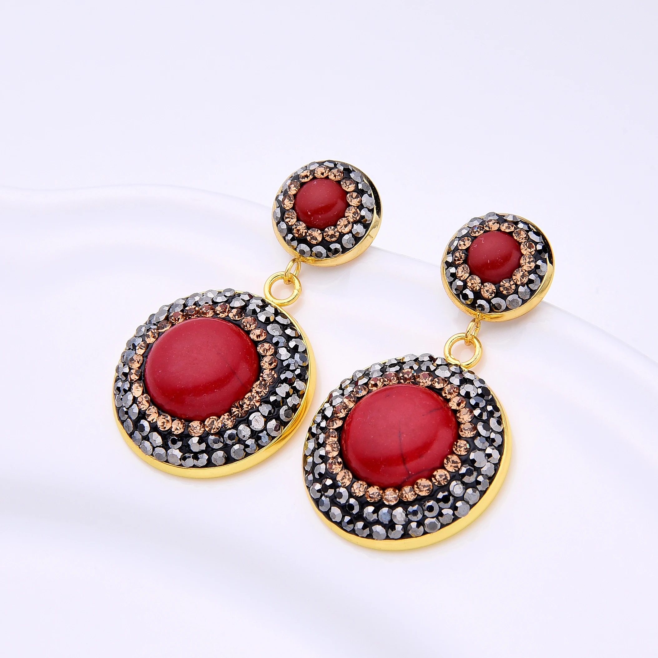 

Винтажные серьги-подвески ручной работы со стразами для женщин, круглые металлические модные массивные висячие серьги 2023, модные ювелирные изделия, подарки