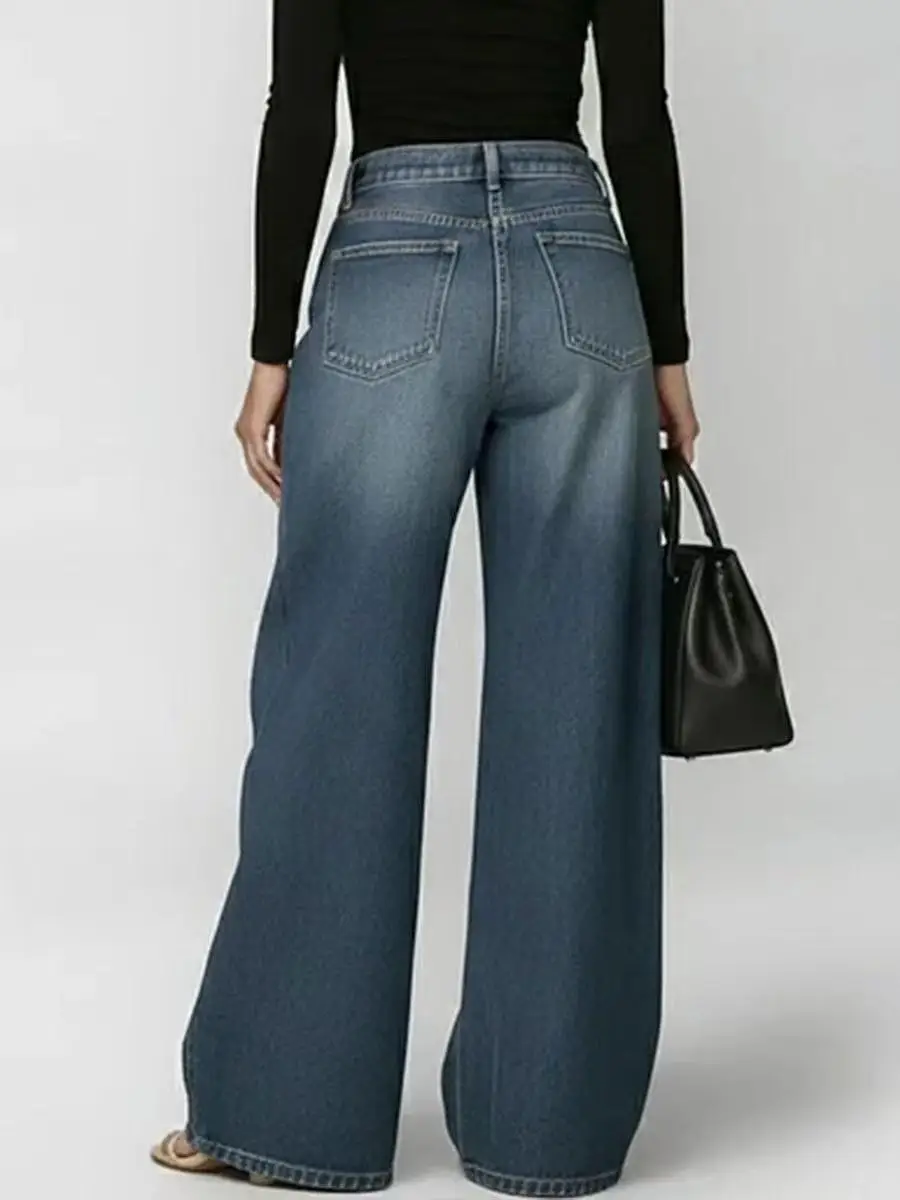 Nouveau Jean à Jambes Larges avec Œillets pour Femme, Taille Haute, Sexy, Élégant, Style Streetwear, Denim à Trous, Coupe Droite