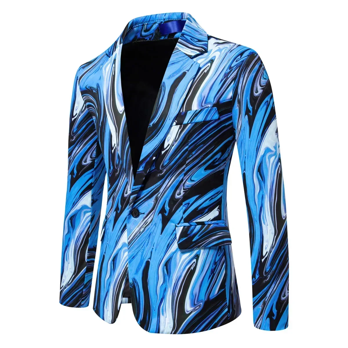 Men's Suit Jacket Paint Water Pattern Road Suit Business Casual Jacket Blazer
