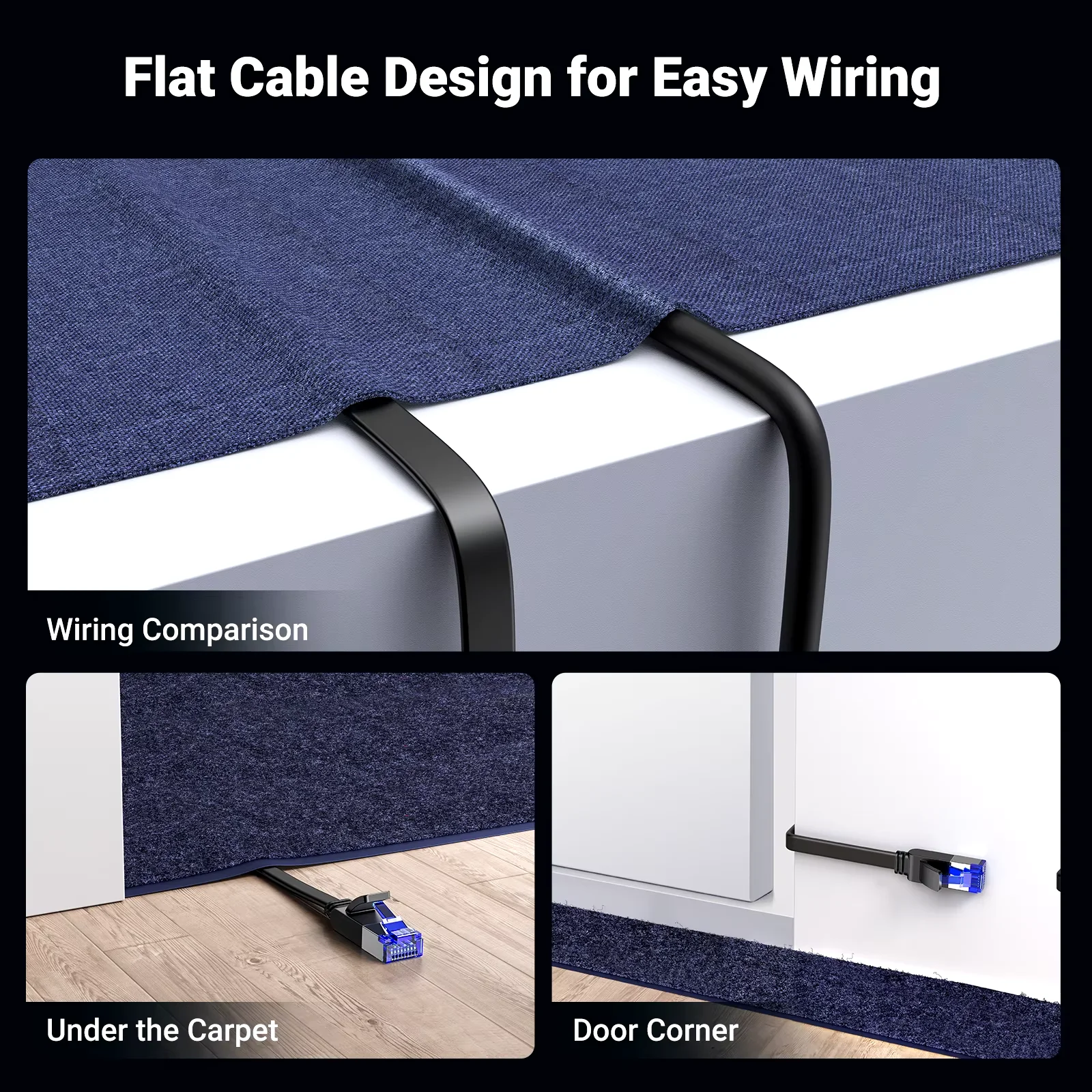 High-Speed CAT8 Ethernet Cable - 40Gbps, Flat Design Networking Cable
