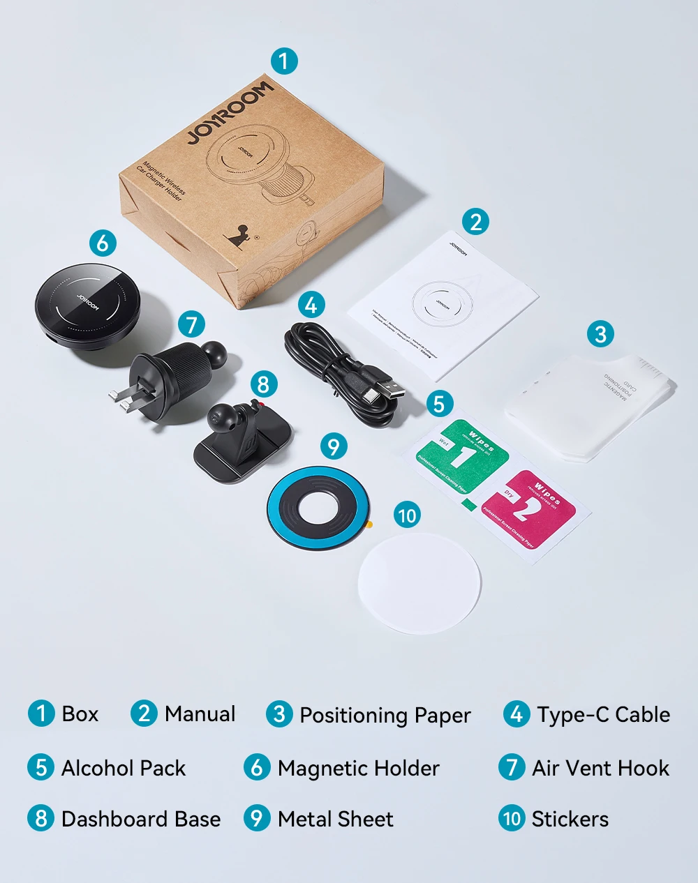 15W Wireless Charging Magnetic Car Phone Holder One-Handed Operation 360° Adjust