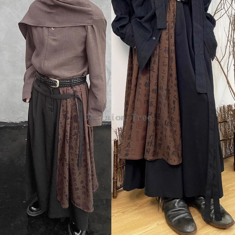 new chinese calligraphy pattern splicing design of two pieces of wide-leg culottes fashion design sense martial arts pants