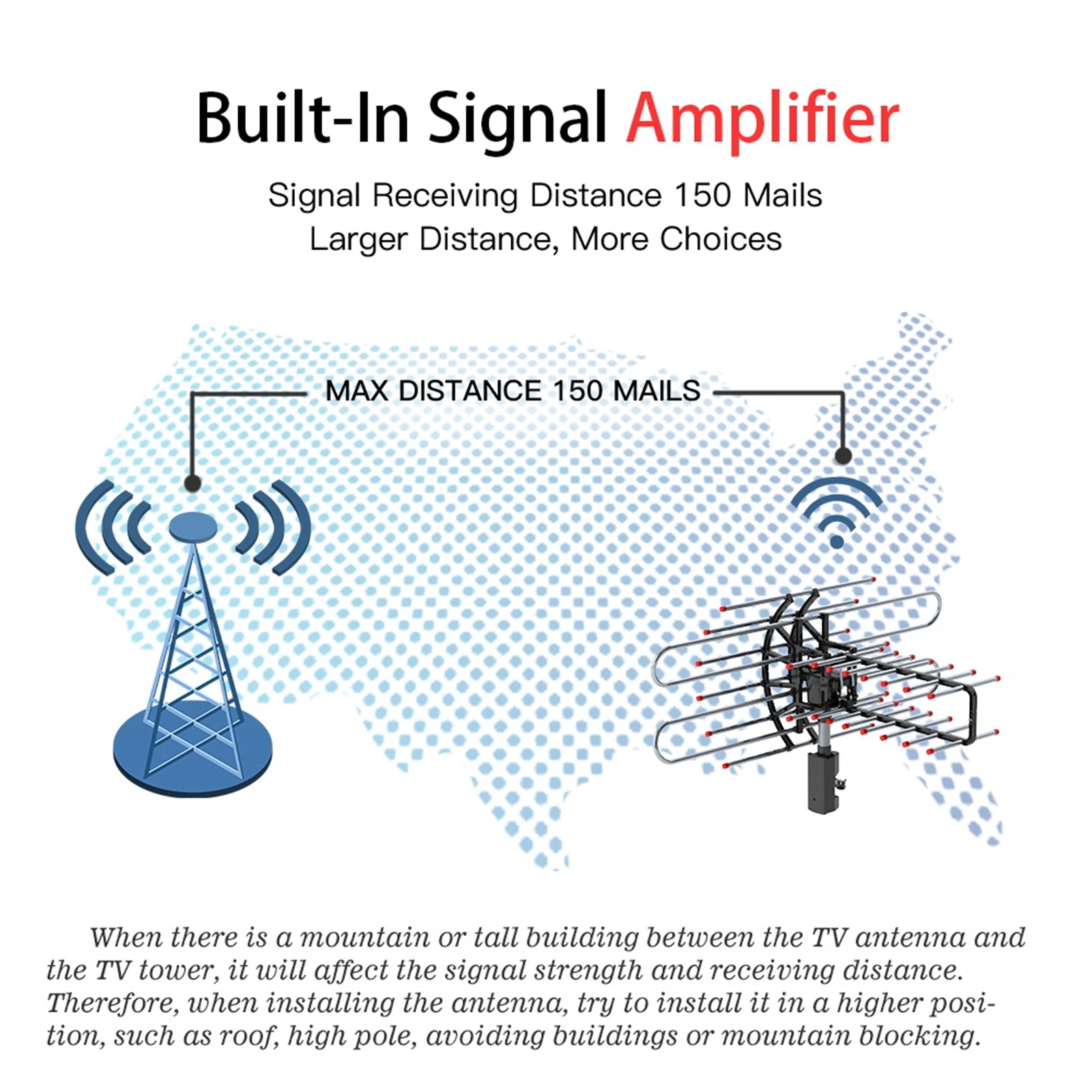 TA-851 Plus 360&deg;Rotation UV Dual Frequency 45-860MHz 22-38dB 42.65ft cable Outdoor Antenna