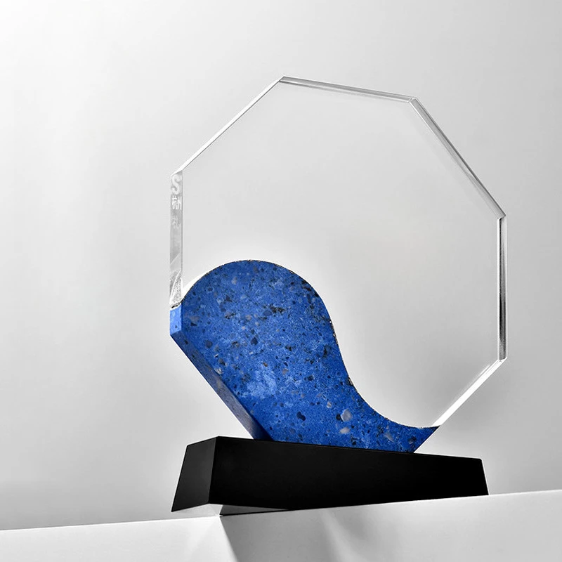 Customized Octagonal Crystal Trophy, Company Annual Meeting Excellent Employee Souvenirs Home Decoration Craft, Marble Medal 1Pc
