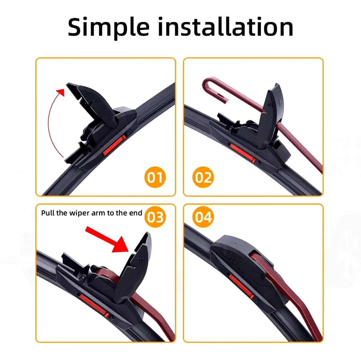 Waterproof Wiper Blade J/U Hook Car Windshield Wiper Blade Dual Rubber Wiper Blade 13 "14" 16 "18" 19 "20" 21 "22" 24 "26" 28“ 6