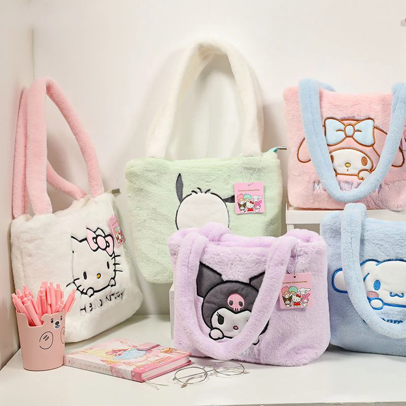

Miniso Sanrio Подлинная Авторизованная Hello Kitty моя мелодия Kuromi мультфильм Милая Мода Большая емкость плюшевая кукла плечевая сумка