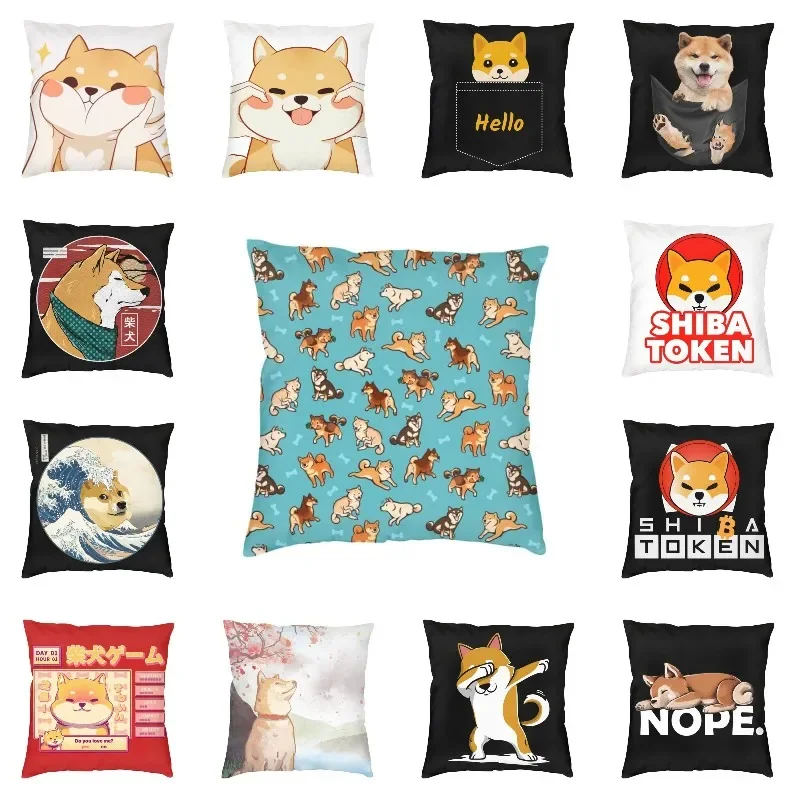 

Cute shicome Inu cover pad 55*55 soft Japanese dog pattern throw pillow living room decoration sofa pillowcase