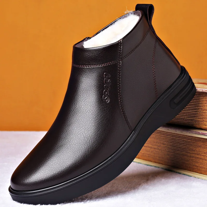 MenGenuineLeatherBootsWithWoolFurWinterMenAnkleBootsBusiness