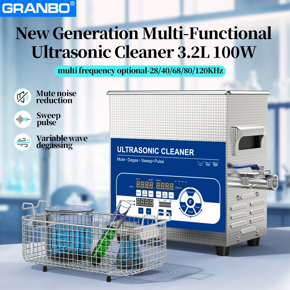 Granbo 28/40/68/80/120KHz Ultrasonic Cleaner Multi-frequency 3.2L 100W Ultrasound Bathtub Dental Laboratory Appliance 1