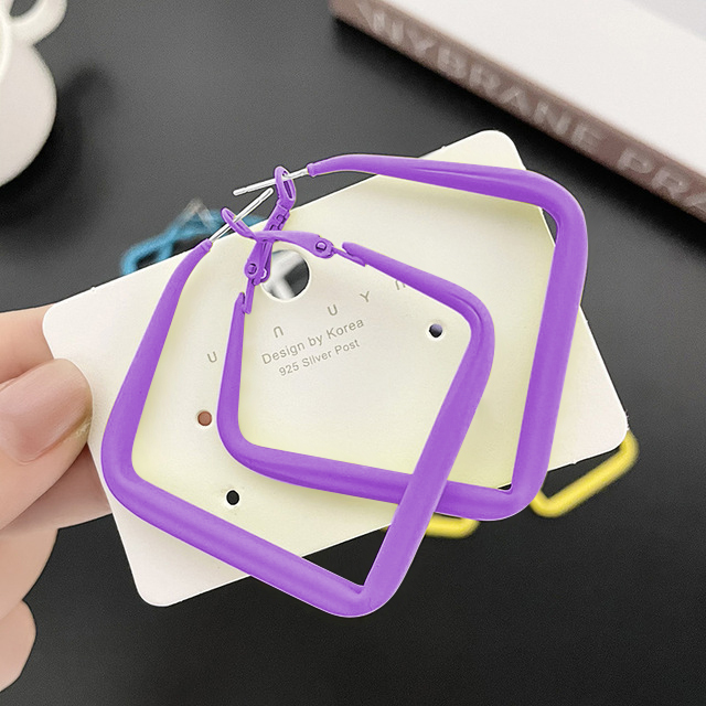 New Trendy Oversize Geometric Big Hoop Earrings For Women Nicaron Color Exaggerated Large Square Earrings Punk Jewelry