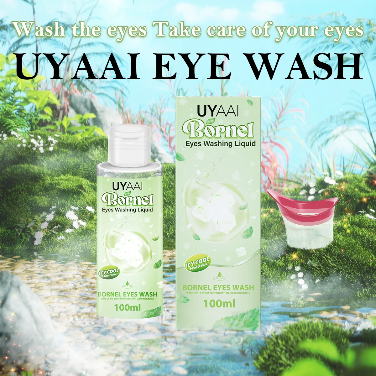 UYAAI 100ml Borneol Eyes Wash Liquid Icy Cool Feeling Clean The Eyes Eye Health Clear Moisture Usage And Dosage borneol eyes wash liquid