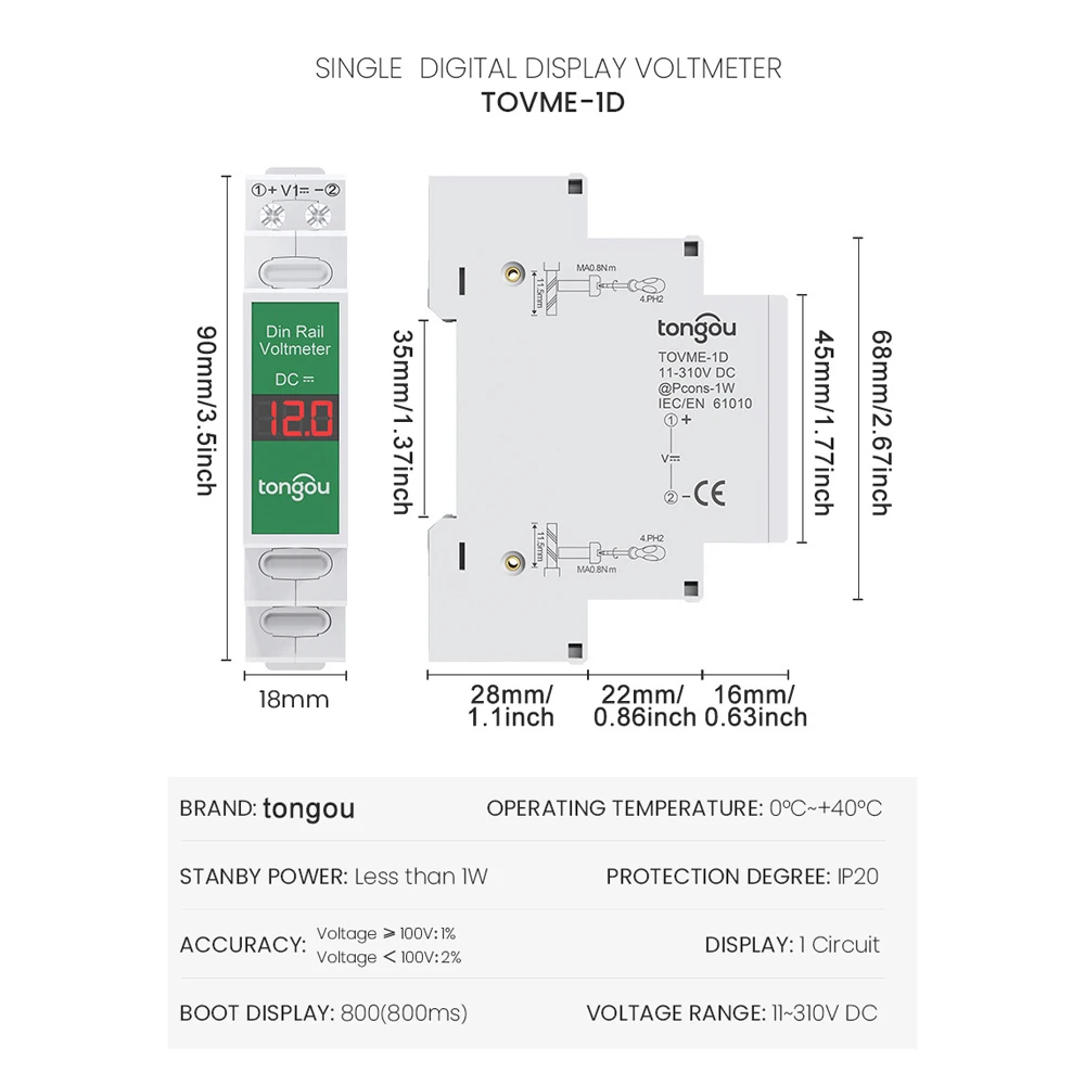 Compact Direct Current Voltage Meter DC11V-310V Intelligent LED Digital Display