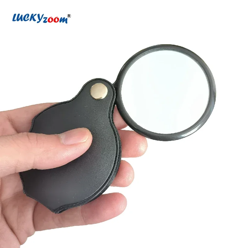 Black 50mm Handheld Magnifying Glass 6X Leather Pocket Magnifier Foldable Mini Size Reading Magnifier Loupe Portable Gift Lupa