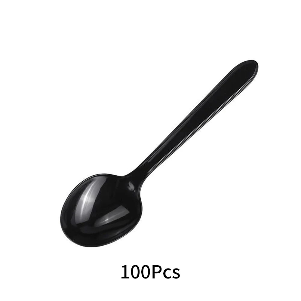 Pack 100 black plastic spoons egg spoons plastic soup large plastic egg reusable suitable
