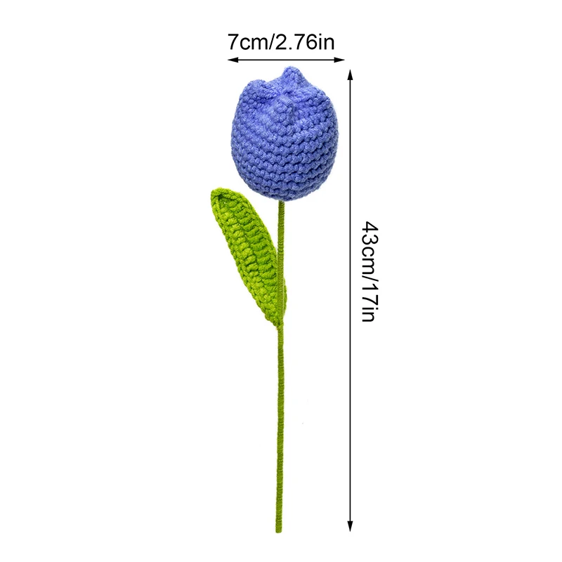 Tulip Knitting Flower Woven Tulips Single Flower Bouquet Wedding Decoration Graduation Gifts Hand Crochet Fake Floral 1PC