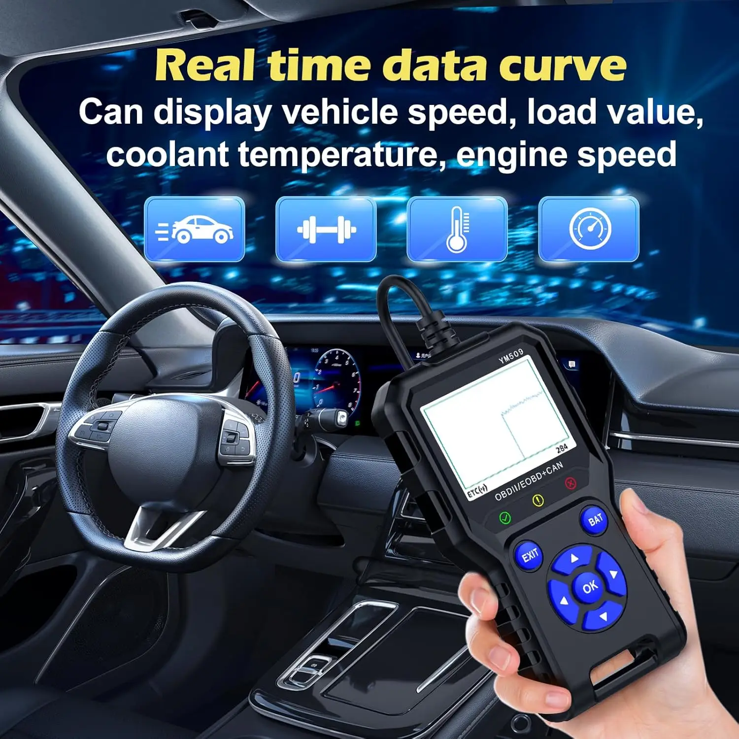 Code Reader YM509 OBD2 Scanner Car Diagnostic Tool Multi-Language Live Data OBDII Mechanic Scanner Check Engine Light Error Code 5