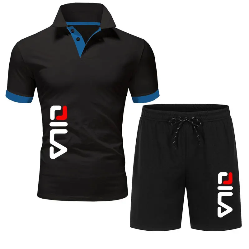 Men's Polo Shirt + Shorts Set Summer Man Sports Tracksuits Fashion