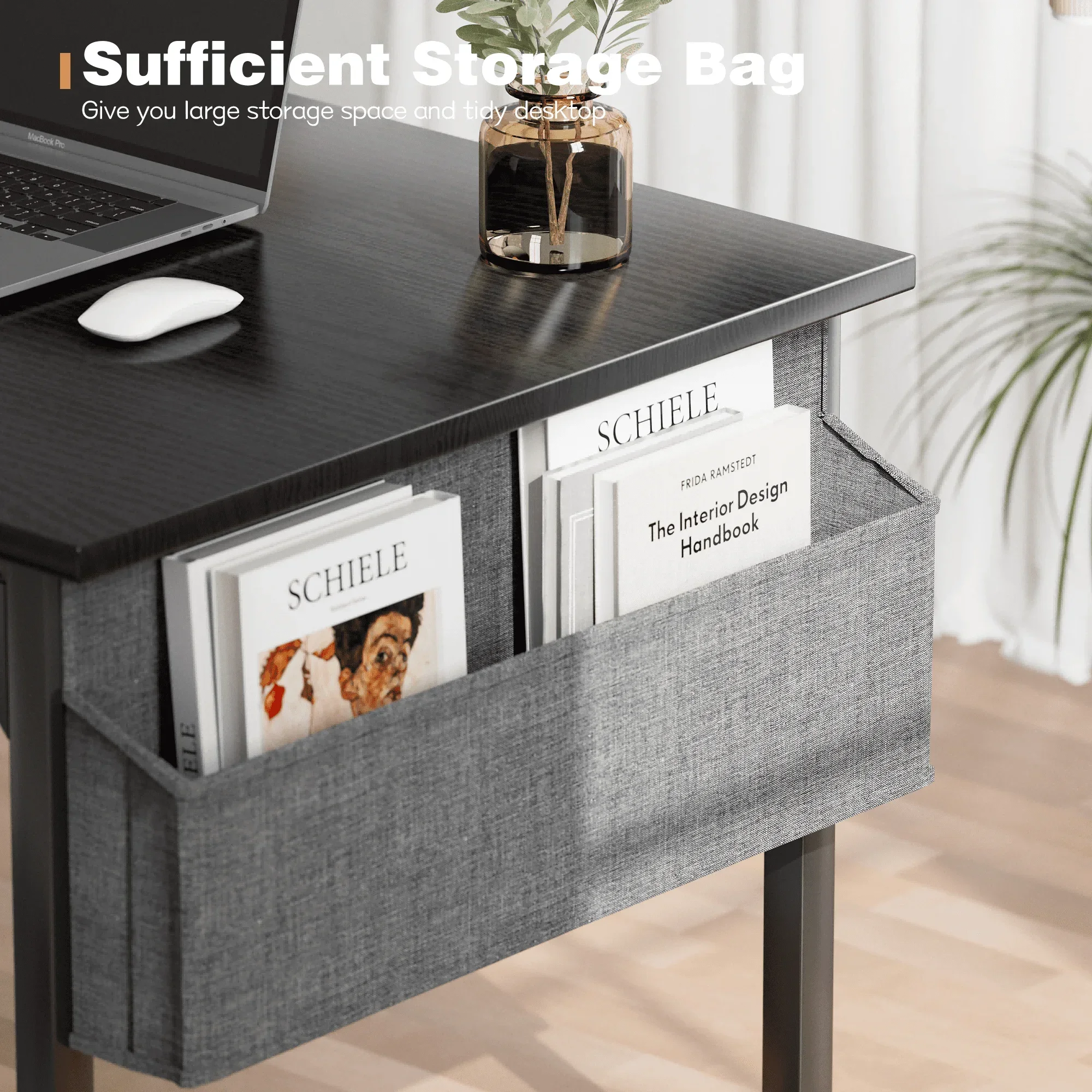 Computer Desk 40 Inch Small Office Desk Modern Writing Desk with Storage Bag Work Study Table with Headphone Hook, Black 2