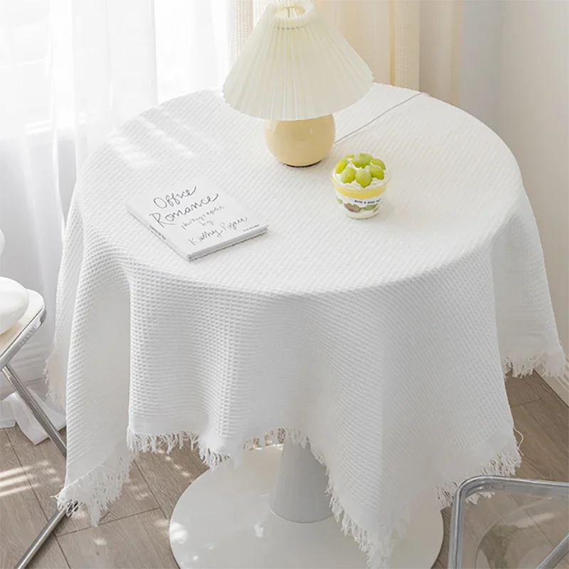 

Cotton Linen Tablecloth with Lace, Round Table Cloth, Coffee Table Cover Mat, Home Furniture Decorative Mantel, Living Room
